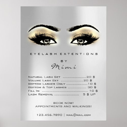 Silver Gray Gold Browns Makeup Eyes Lashes Prices Poster