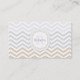 Silver Gray Gold Chevron Monogram Business Card
