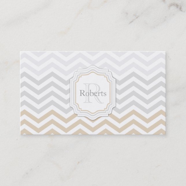 Silver Gray Gold Chevron Monogram Business Card (Front)