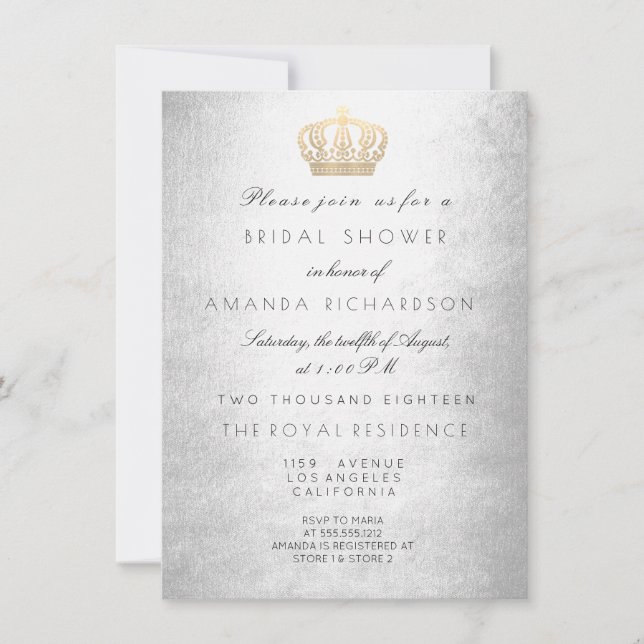Silver Gray Gold Crown Royal Glitter Bridal Shower Invitation (Front)