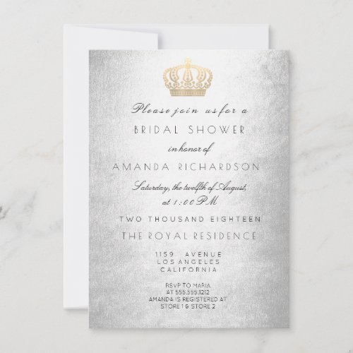 Silver Gray Gold Crown Royal Glitter Bridal Shower Invitation