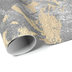 Silver Gray Gold Marble Shiny Metallic Grungy VIP Wrapping Paper