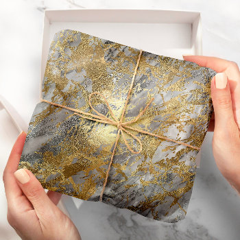 Silver Gray Gold Marble Shiny Metallic Stroke Lux Wrapping Paper by luxury_luxury at Zazzle