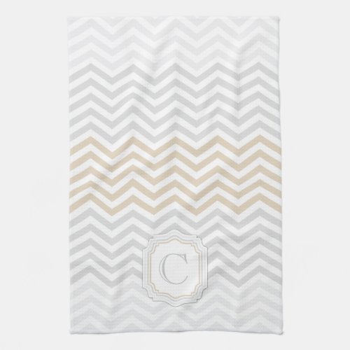 Silver Gray Gold Monogram Chevron Kitchen Towel