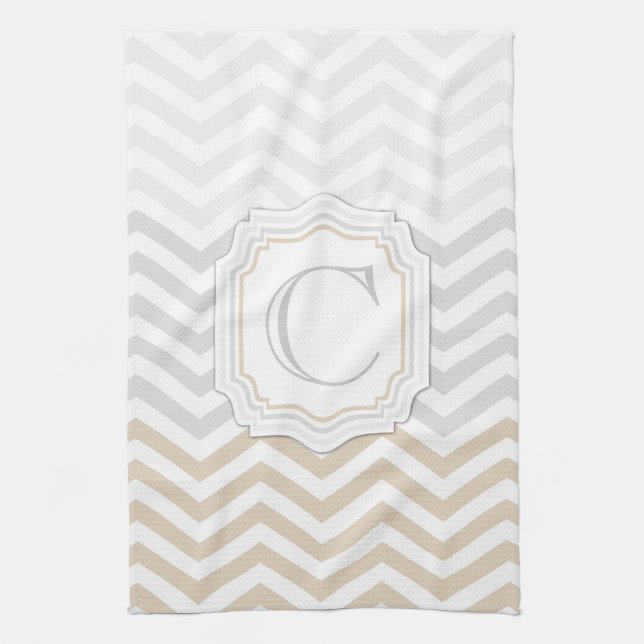 Silver Gray Gold Monogram Chevron Towel (Vertical)