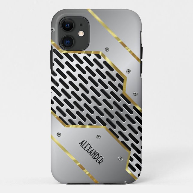 Silver Gray & Gold Shiny Metallic Look Case-Mate iPhone Case (Back)