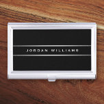 Silver gray gradient borders elegant black business card case<br><div class="desc">Elegant,  black business card holder with your name printed on the front with silver gradient borders above and below.</div>