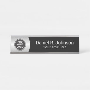 Silver gray gradient custom logo modern black Desk Name Plate