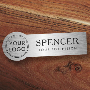 Silver gray gradient logo business staff employee name tag
