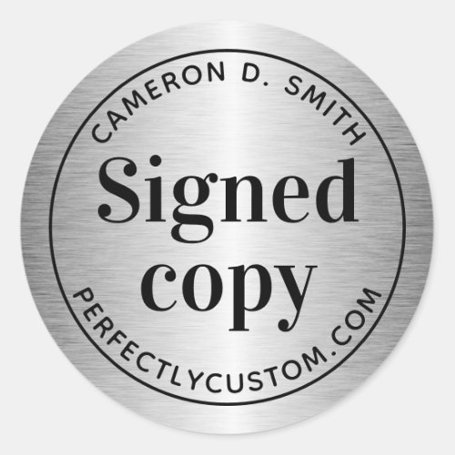 Silver gray gradient signed copy author website classic round sticker