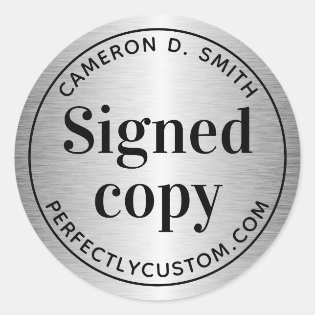 Silver gray gradient signed copy author website classic round sticker (Front)