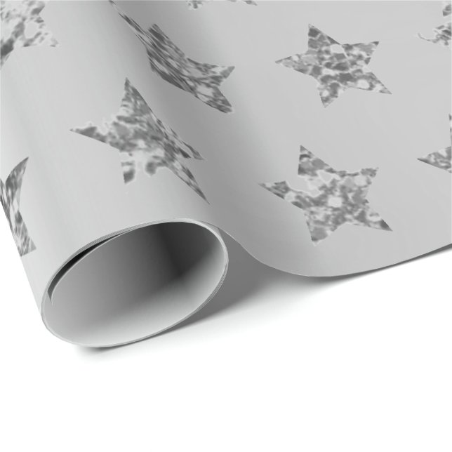 Silver Gray Graphite Metallic Glitter VIP Stars Wrapping Paper (Roll Corner)
