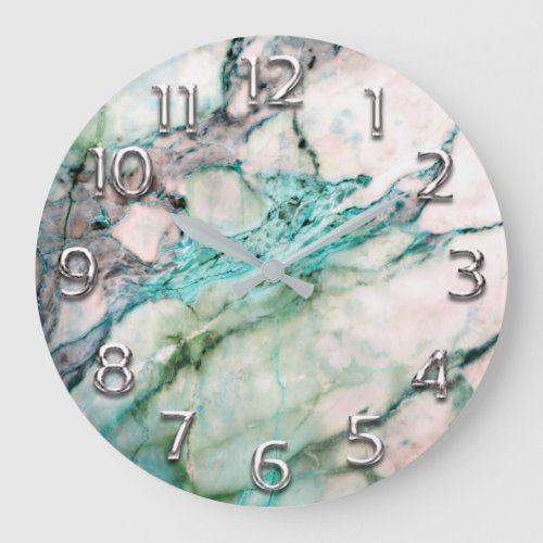 Silver Gray Gray Arabic Numbers Marble Aquatic Large Clock