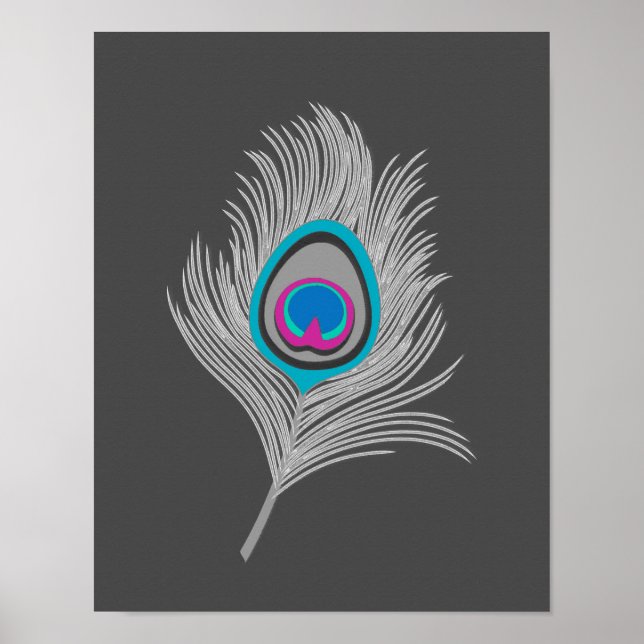 Silver Gray / Gray Peacock Feather on Graphite Poster (Front)