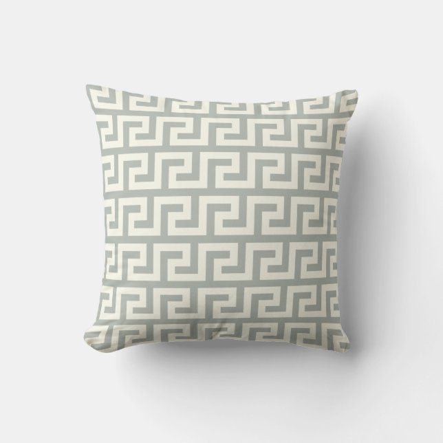 Silver Gray Greek Key Throw Pillow (Front)