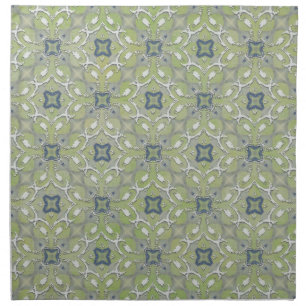 Silver Gray Green Blue Metallic Filigree Pattern Cloth Napkin