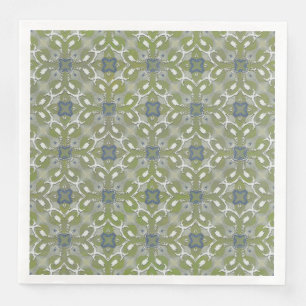 Silver Gray Green Blue Metallic Filigree Pattern Paper Dinner Napkins