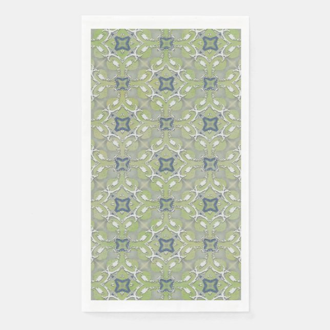Silver Gray Green Blue Metallic Filigree Pattern Paper Guest Towels (Front)