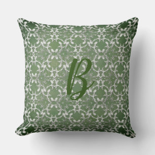 Silver Gray Green Dancing Scrolls Throw Pillow