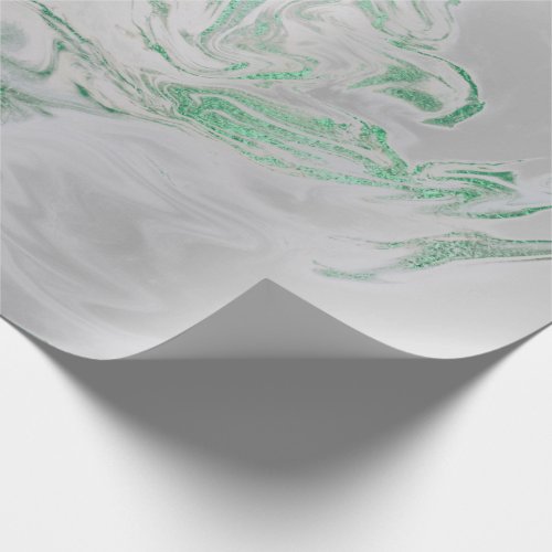 Silver Gray Green Emerald Mint Marble Shiny Glam Wrapping Paper