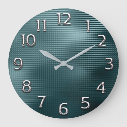 Silver Gray Grey Arabic Numbers Teal Minimalism Large Clock