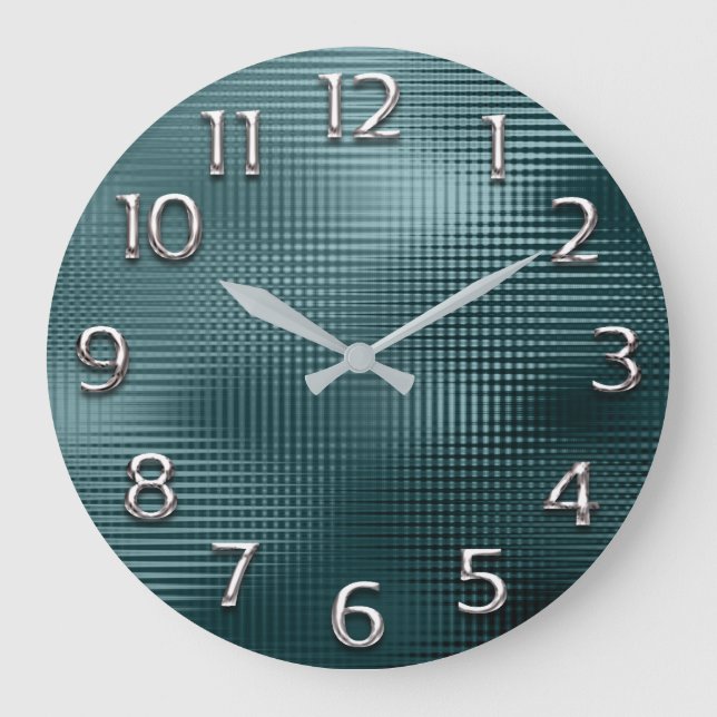 Silver Gray Grey Arabic Numbers Teal Minimalism Large Clock (Front)