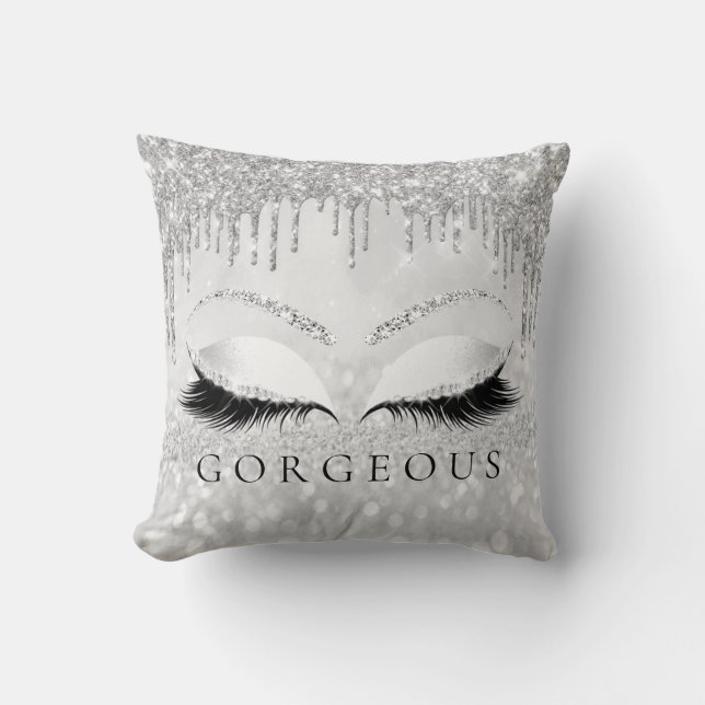 Silver Gray Grey Eyelashes Glitter Gorgeous Name Throw Pillow (Front)