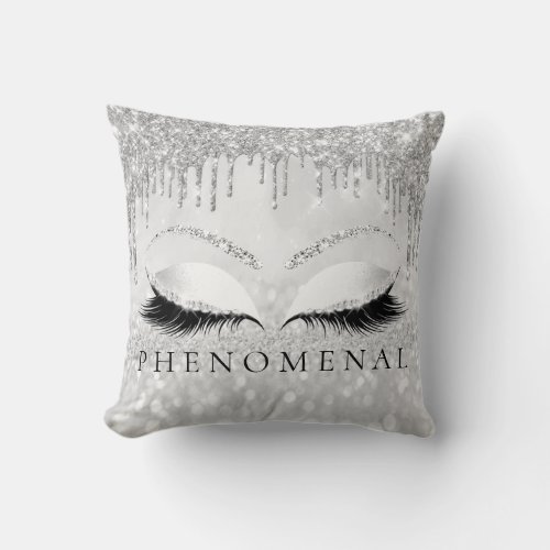 Silver Gray Grey Eyelashes Glitter PHENOMENAL Throw Pillow