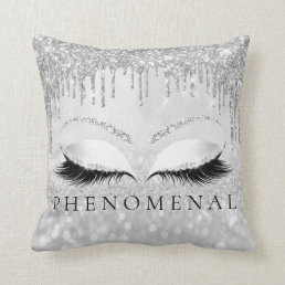 Silver Gray Grey Eyelashes Glitter PHENOMENAL Throw Pillow