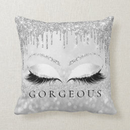 Silver Gray Grey Eyelashes Glitter Spark Gorgeous Throw Pillow