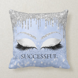 Silver Gray Grey Eyelashes Glitter Spark Name Blue Throw Pillow