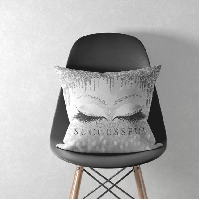 Silver Gray Grey Eyelashes Glitter Succesfull Throw Pillow (Creator Uploaded)