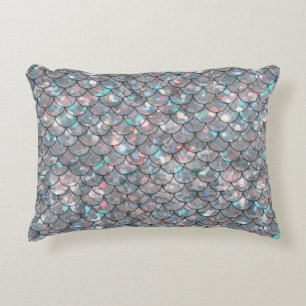 Silver Gray Grey Mermaid Fish Scales Holographic Accent Pillow