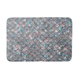 Silver Gray Grey Mermaid Fish Scales Holographic Bath Mat