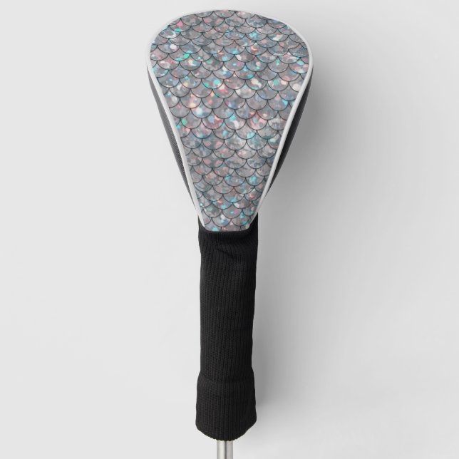 Silver Gray Grey Mermaid Fish Scales Holographic   Golf Head Cover (Front)