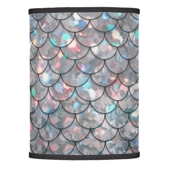 Silver Gray Grey Mermaid Fish Scales Holographic  Lamp Shade (Front)