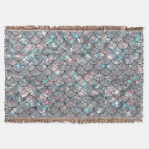 Silver Gray Grey Mermaid Fish Scales Holographic Throw Blanket