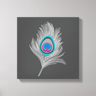 Silver Gray / Grey Peacock Feather on Graphite Canvas Print