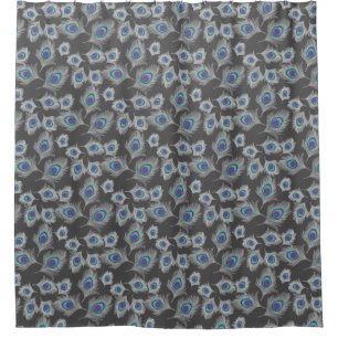 Silver Gray / Grey Peacock Feathers on Graphite Shower Curtain