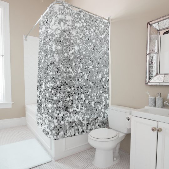 Silver Gray Grey White Faux Glitter Sequin Glam Shower Curtain Silver Gray Grey White Faux Glitter Sequin Glam Shower Curtain