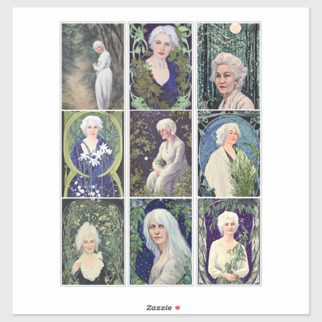 Silver gray hair women art portraits collage sheet sticker (Sheet)