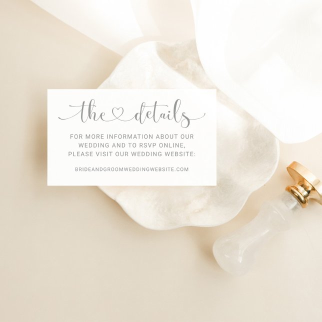 Silver Gray Heart Script Wedding Details Enclosure Card (Creator Uploaded)