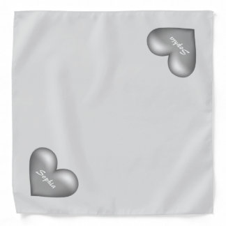 Silver Gray Hearts With Custom Name Bandana