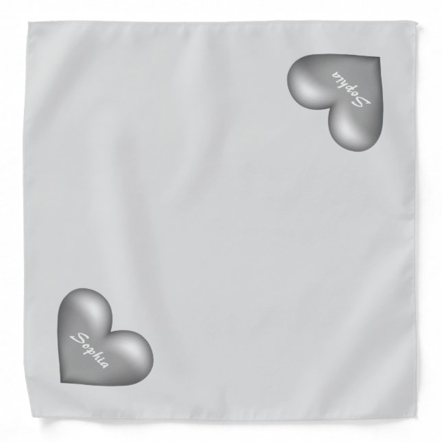 Silver Gray Hearts With Custom Name Bandana (Front)