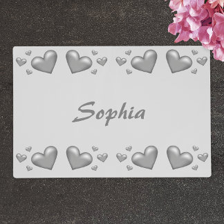Silver Gray Hearts With Custom Name Placemat