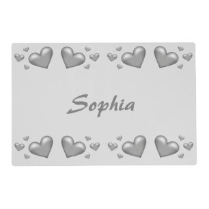 Silver Gray Hearts With Custom Name Placemat