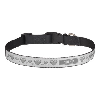 Silver Gray Hearts With Custom Pet Name Pet Collar