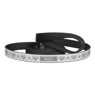 Silver Gray Hearts With Custom Pet Name Pet Leash