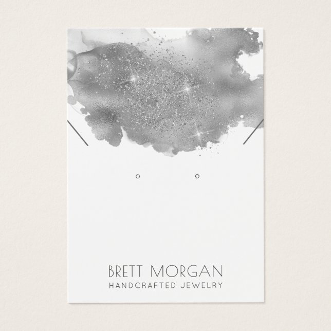 Silver Gray Ink Glitter Earring And Necklace  (Front)