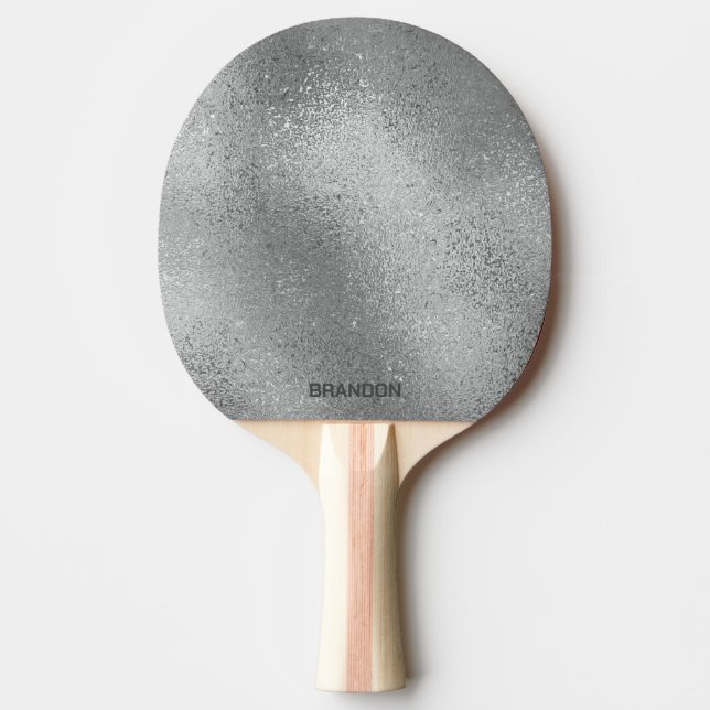 Silver gray iridescent shimmering glass texture ping pong paddle (Front)